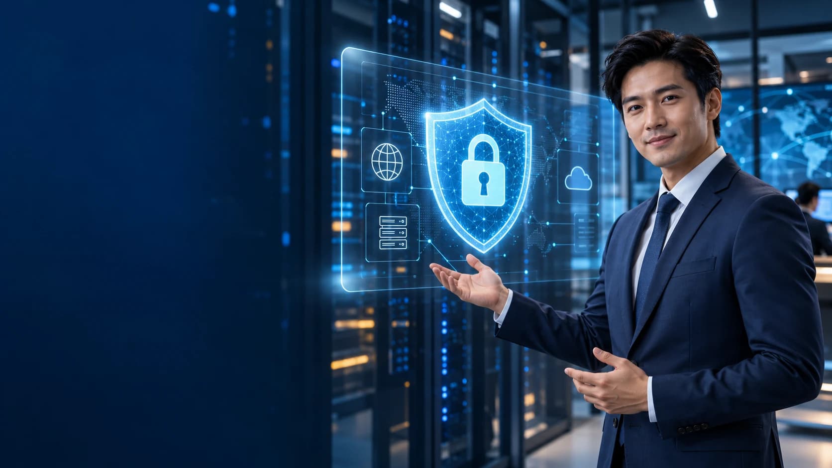 ผู้เชี่ยวชาญด้านไอทีกับภาพใบรับรอง SSL และสัญลักษณ์ปกป้องเว็บไซต์ HTTPS